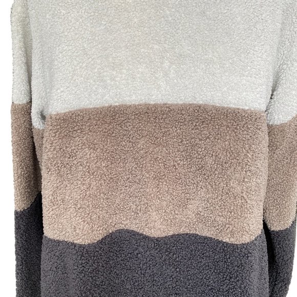 Julyclo Colorblock Nubby Fleece Earth Tone Camel Brown Cream Lounge Sweatshirt-L - Picture 2 of 10